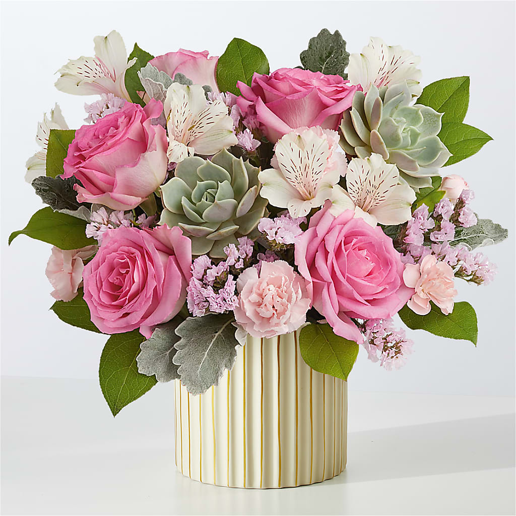 Dusty Rose Bouquet with Ivory Vase – Newell Flower Shop Ltd., Kamloops BC
