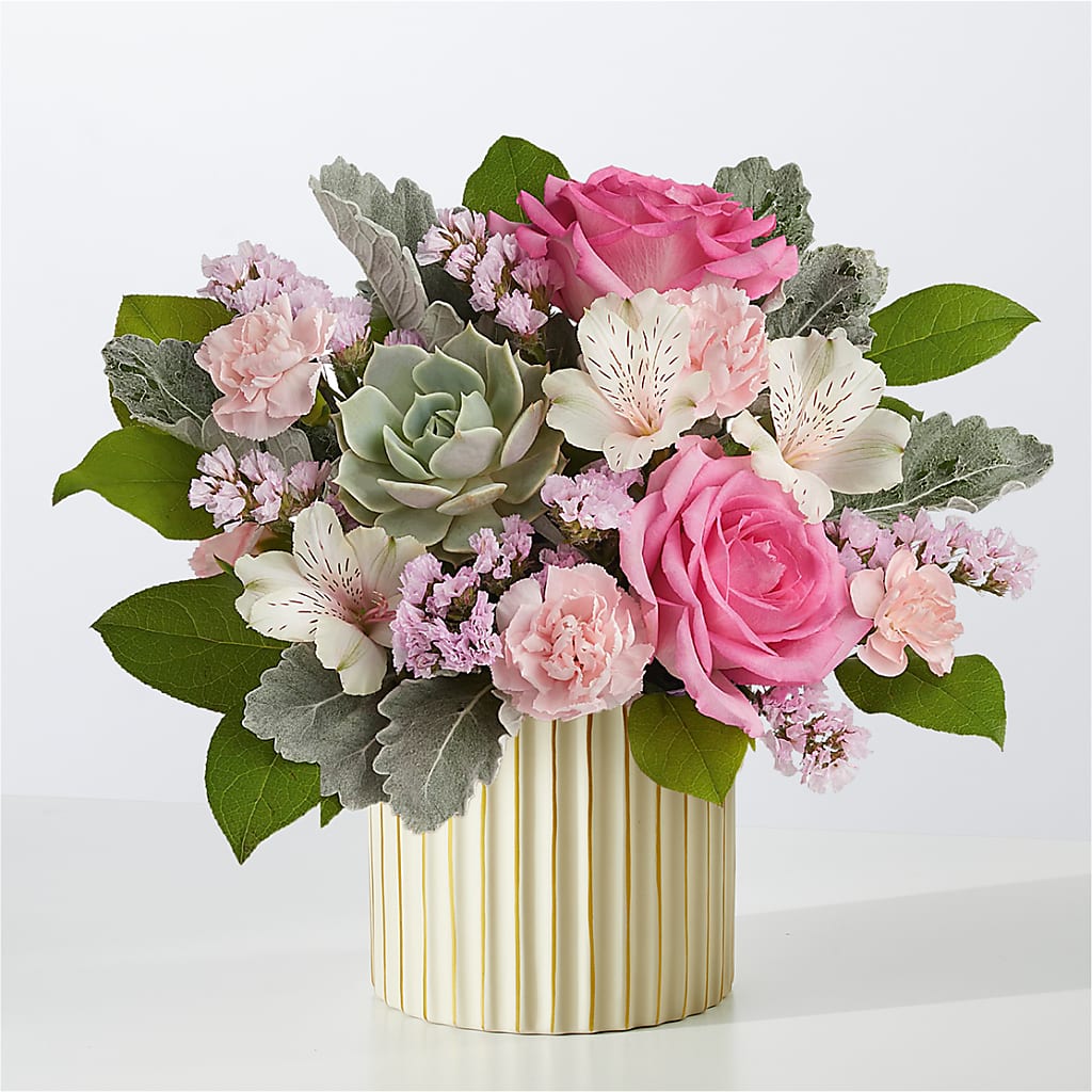 Dusty Rose Bouquet with Ivory Vase – Newell Flower Shop Ltd., Kamloops BC