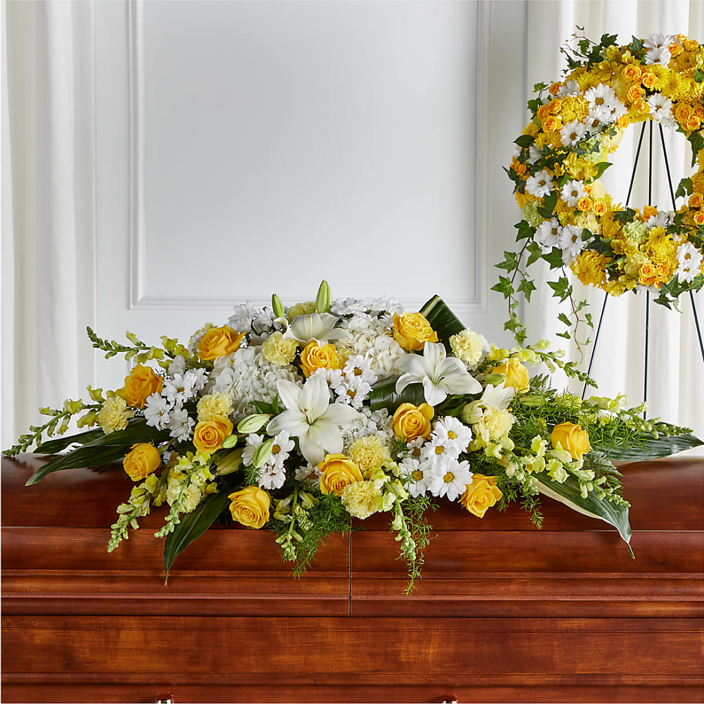 Golden Harmony Casket Spray – Newell Flower Shop Ltd., Kamloops BC