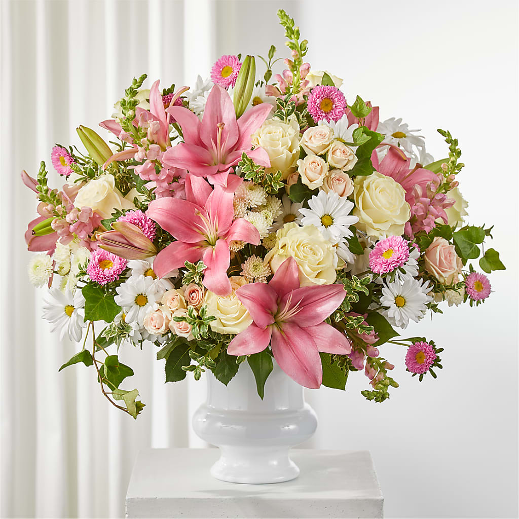Empathetic Blooms Urn Arrangement – Newell Flower Shop Ltd., Kamloops BC