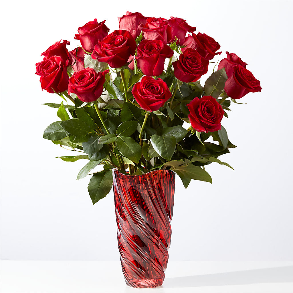 Classic Love Red Rose Bouquet with Luxe Swirl Vase – Newell Flower Shop Ltd., Kamloops BC