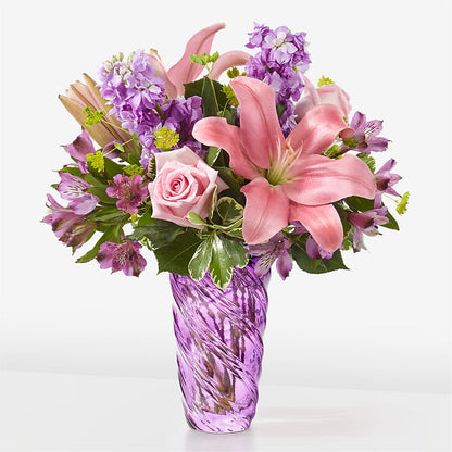 Bouquet Fleurs Précieuses avec Vase Luxe Tourbillonnant