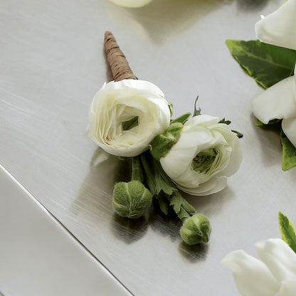 White Ranunculus Boutonniere –  Newell Flower Shop Ltd., Kamloops BC